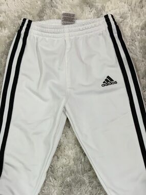 adidas White Kids Joggers with Black Side Stripes